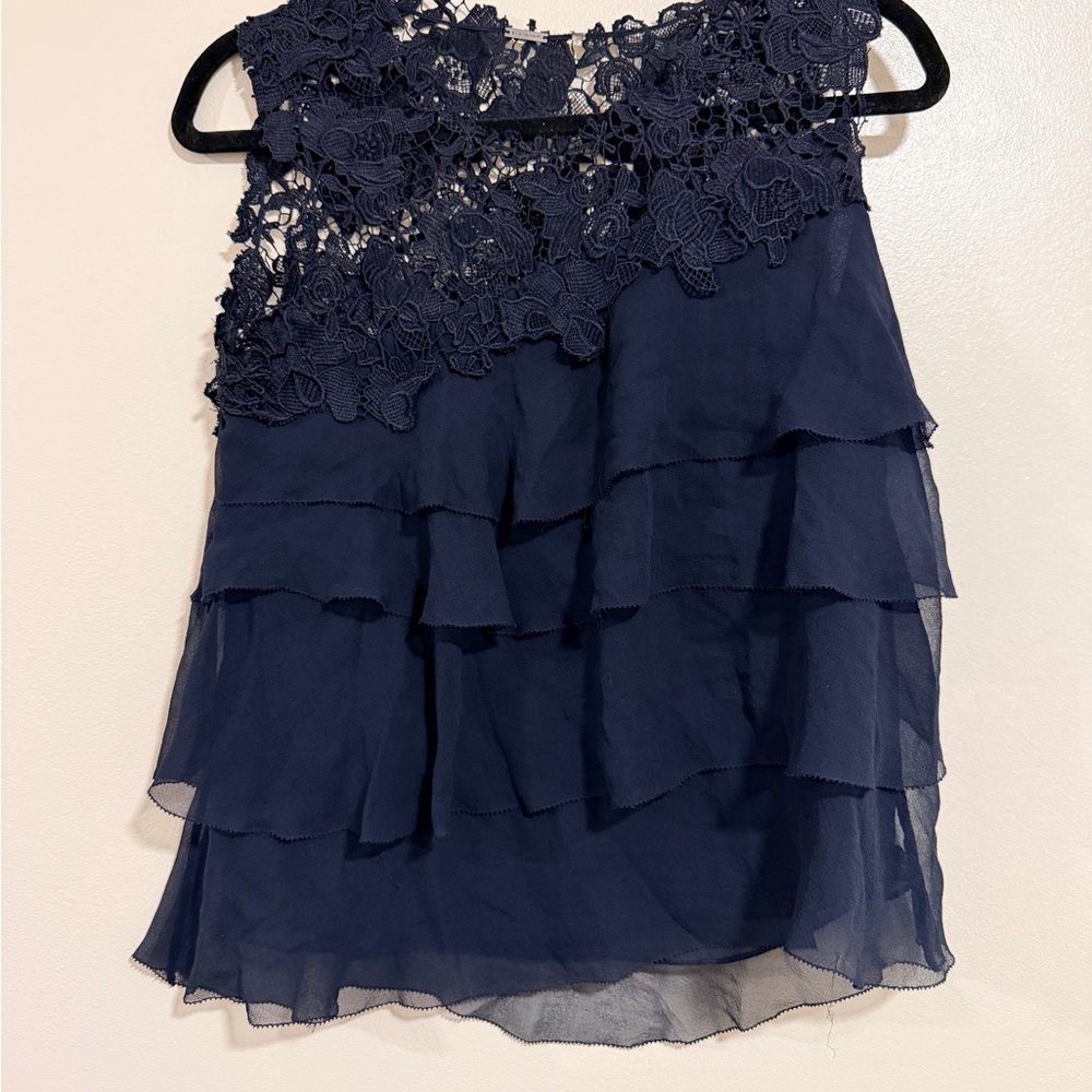 Elie Tahari Black Ruffle and Lace Blouse womens size s  whimsigoth dark fairy